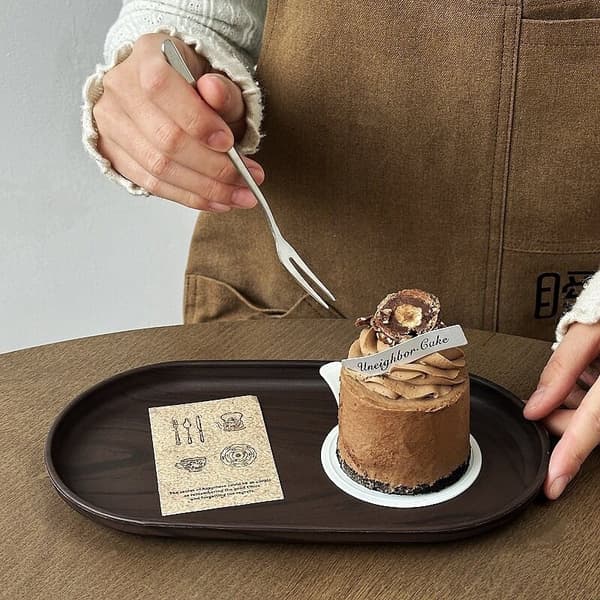 Valnøttfarget ovalt brett, tekoppbrett, snackskakebrett, kafédessertbrett, oppbevaringsbrett