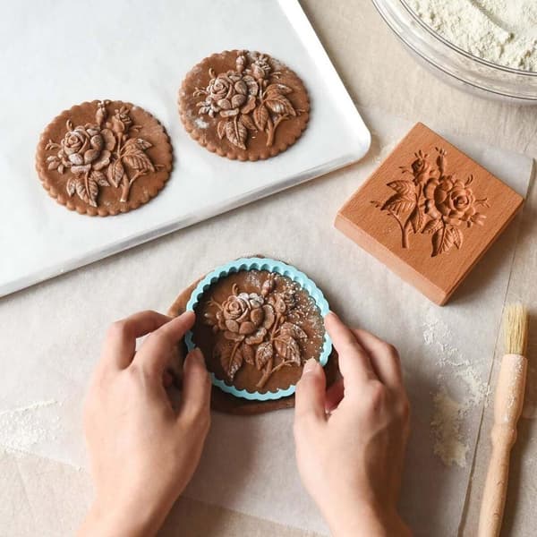 Pepparkaksform i trä, blomformad, bärbar, bakform för hemmet