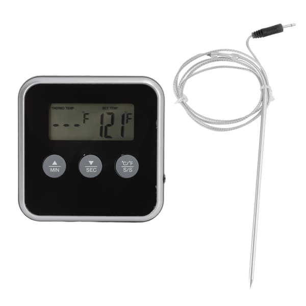 Digitalt kjøtttermometer med lang sonde, 2 enheter, LCD-skjerm, timer for grill og kjøkken