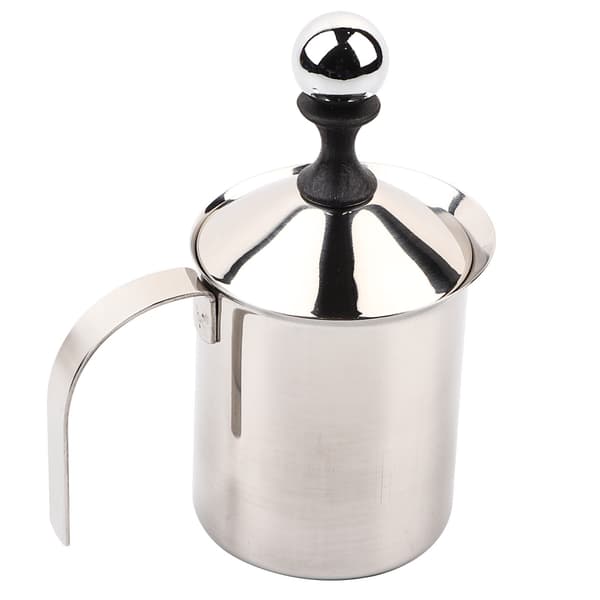 Mælkeskummer i rustfrit stål 400 ml, håndpumpe skummer med fjeder til kaffe
