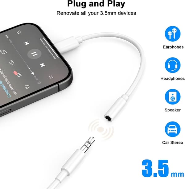 USB C til 3,5 mm hovedtelefonstikadapter, lyddongle til iPhone 15/16, Galaxy S24, iPad Pro, Pixel