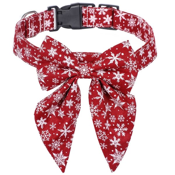 Julehalsbånd til hunde med butterfly, nylon, rød og sort ternet, justerbart, store hunde