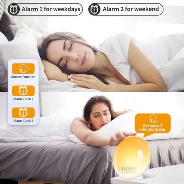 LED-herätysvalo, auringonnousu-/auringonlaskusimulaattori, 20 kirkkaustasoa, yöpöytävalaisin