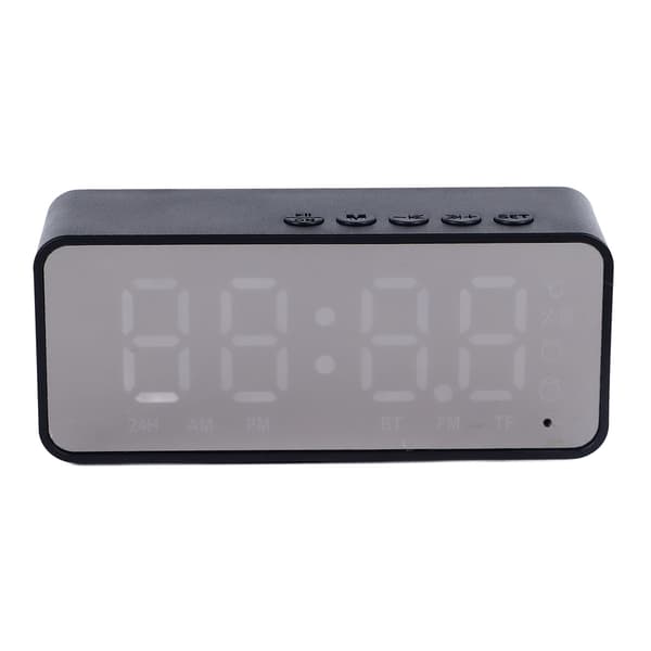 Spegelväckarklocka Bluetooth-högtalare, uppladdningsbar digital, för sovrum vardagsrum kontor, svart