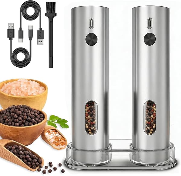 Sähköinen suola- ja pippurimyllysetti, USB-C-ladattava, 6 tasoa, 110 ml, 2 kpl