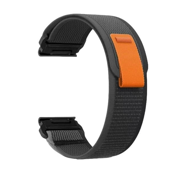Nylon Quick Release Urrem til Garmin Fenix 8/7X Pro/6X/5X, 26mm, Sort+Grå