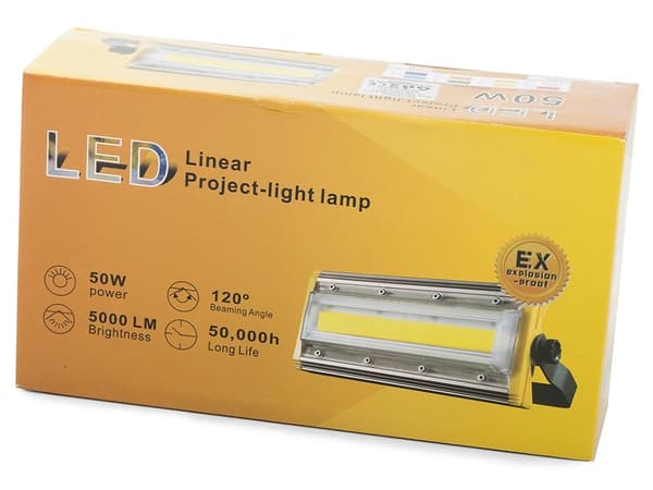 LED COB Flomlys 50W 5000LM, Lineær, Kjølig Hvit, 120°, Utendørs Sikkerhetslys