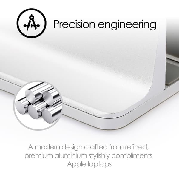 Justerbar bærbar computerstander i aluminium til Mac Ultrabooks, sølv, ergonomisk skrivebordsmontering