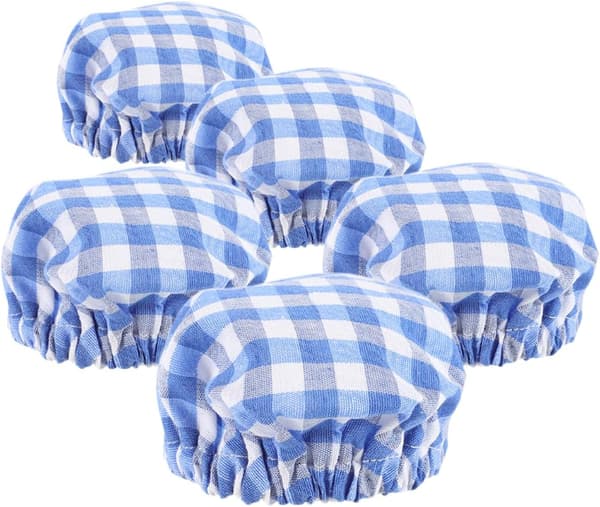 5-pack återanvändbara blårutiga tygöverdrag för surdegsstartburkar i glas