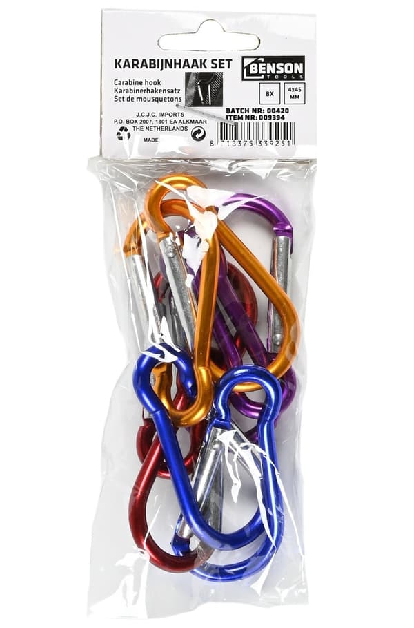Karbinhakar 8-pack 4x45mm, fjäderklämmor för nyckelring, camping, vandring