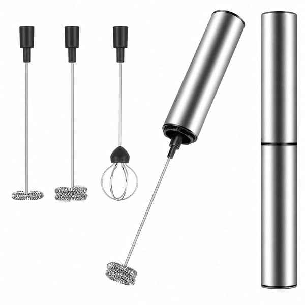 USB Genopladelig Elektrisk Mælkeskummer, Rustfrit Stål, 3 Hastigheder, Dobbelt Piskeris til Kaffe Latte