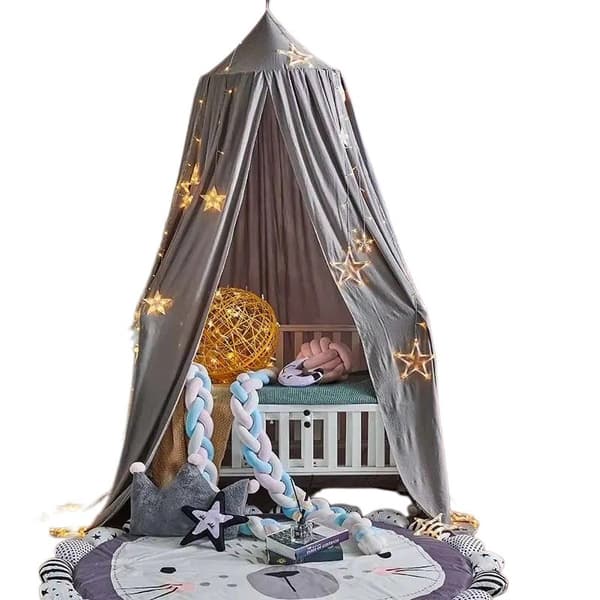 Mörkgrått myggnät för babysäng, kupoltält, tvättbart, unisex - 60*270*400cm