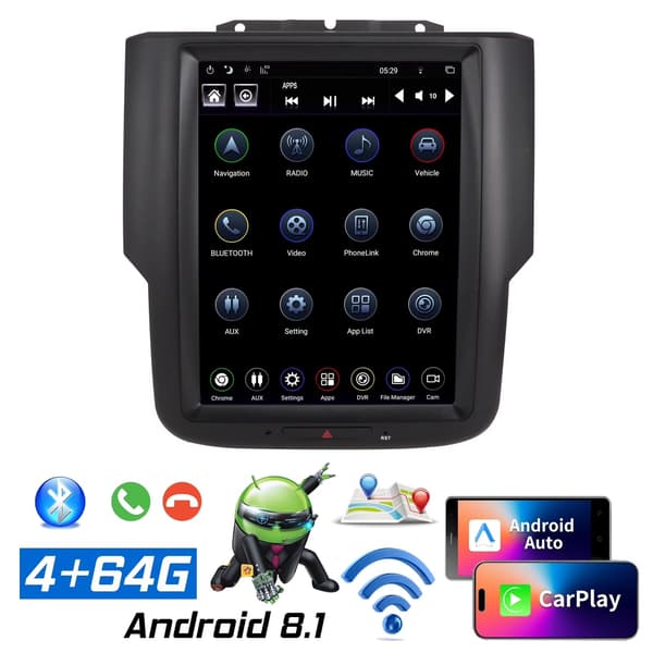 10.4\" Bilradio för RAM 2013-2018, Apple CarPlay, Android Auto, GPS, Bluetooth, DSP