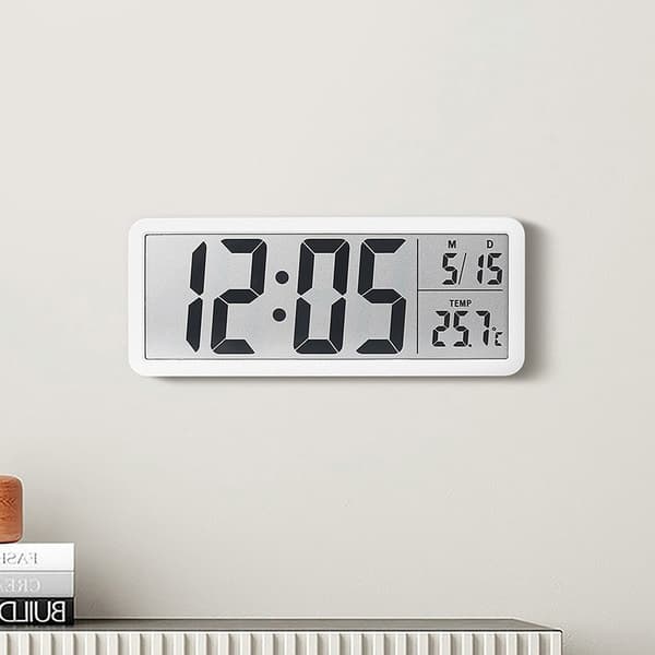 LCD-väggklocka med temperatur- och luftfuktighetsdisplay, batteridriven, vardagsrumsinredning 801tk white