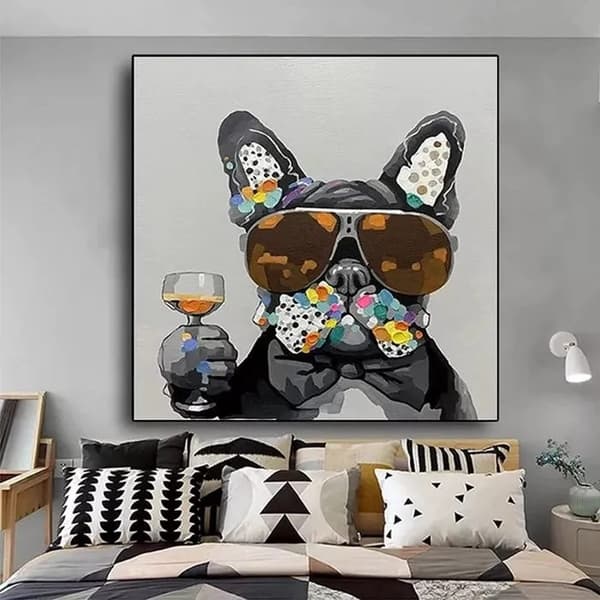 Hund med solglasögon Canvas Väggkonst, 70x70cm, Oinramat Tryck för Vardagsrum Sovrum