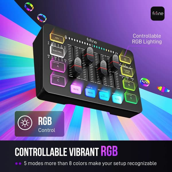 Streaming RGB PC-mixer med XLR-indgang - Lydeffektprocessor til live-udsendelse og podcasting (demoenhed)