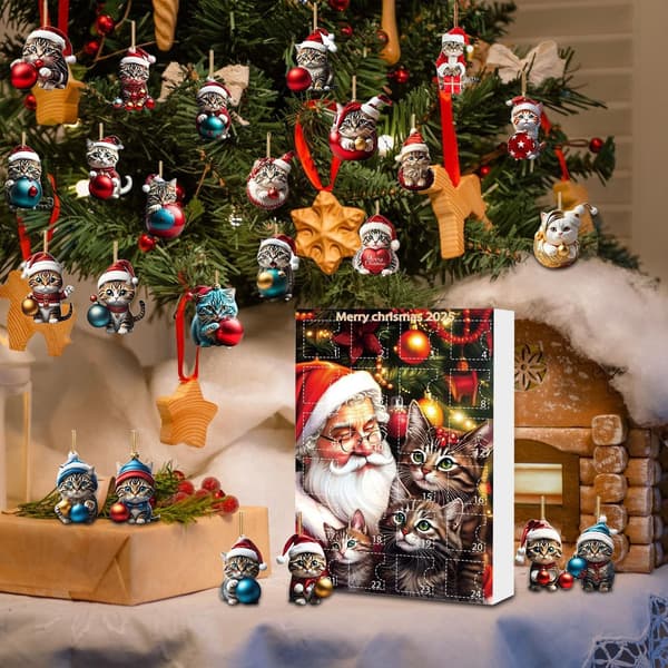 Kattpynt Julekalender, 24-dagers nedtelling, Akryl Katteanheng, Modell C