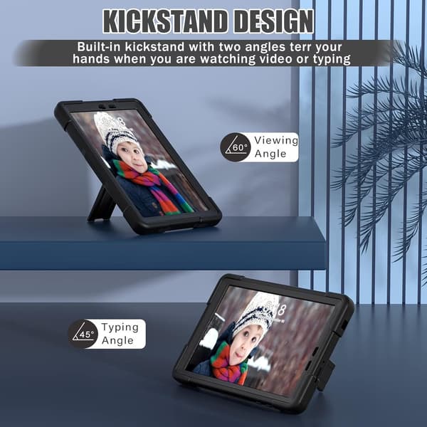 Kompatibel med TCL Tab 8 LE & 8 WiFi, robust stødsikkert etui med støttefod, sort