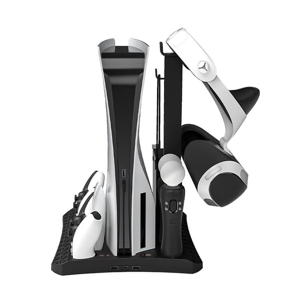 PS5 Køle- og Ladestation med PS MOVE Controller Oplader, Sort, ABS, Opbevaring til VR Headset