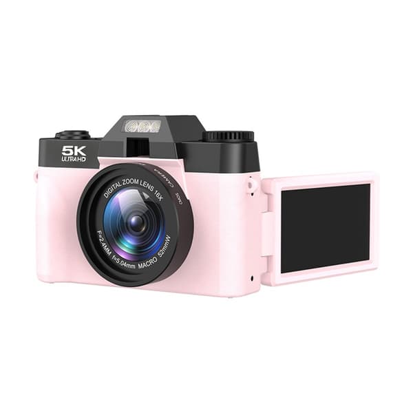 5K Digitalkamera 75MP, 52mm Vidvinkelobjektiv, 180° Flipskærm, WiFi, Vlogging Kamera, Pink