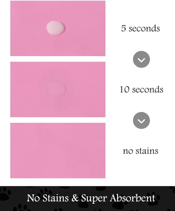 Absorberende hurtigtørrende fodermåtte til hunde, ingen pletter, passer til mad-/vandskåle og dispenser. Hundetilbehør. Pink-30*50