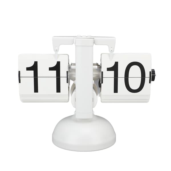 Retro Flip Ur, Store Tal, Batteridrevet, 304 Rustfrit Stål, Bordmodel, 24 Timer, Helt Hvid