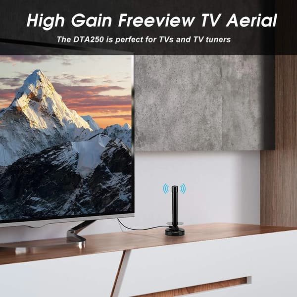 Sort Freeview HD Indendørs TV-antenne med Magnetisk Base og 1,5m Kabel til DVB-T DAB Digital Udsendelse