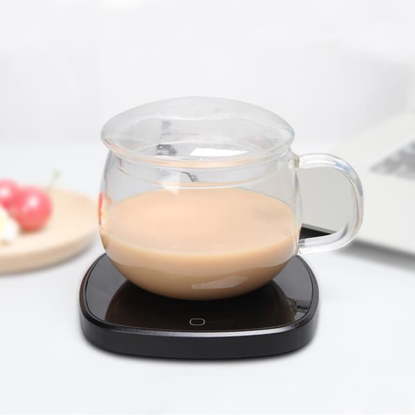 Elektrisk kaffekrusvarmer, sort, termostatvarmeunderlag til hjemmekontor