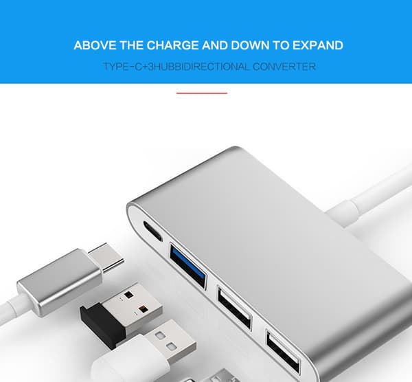 USB C Hub 4-i-1 Splitter Multifunksjonsadapter for bærbar PC, telefon, spillkonsoll, høyhastighets dataoverføring