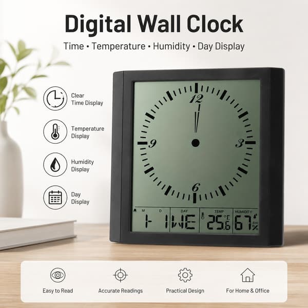 Vægmonteret digitalt ur 8,6 tommer, stort display, termometer hygrometer, multifunktion til soveværelse