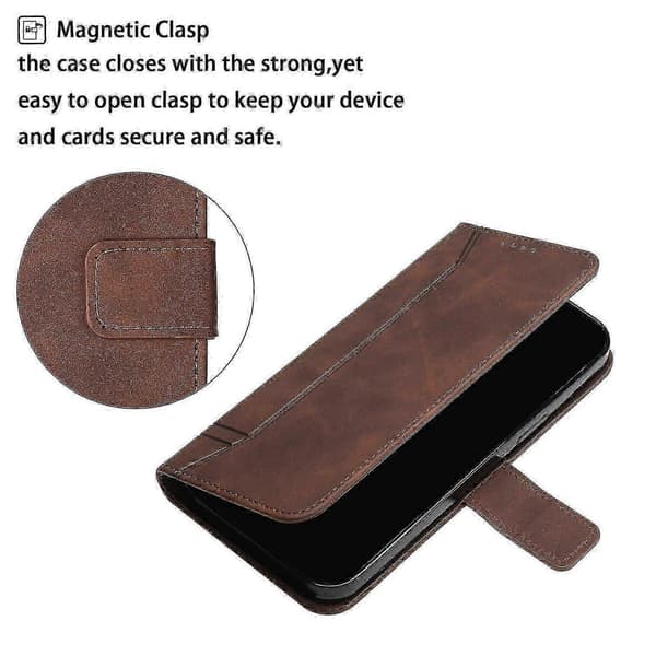 Magnetiskt läderfodral med plånboksställfunktion för Brown Samsung Galaxy S23 Plus