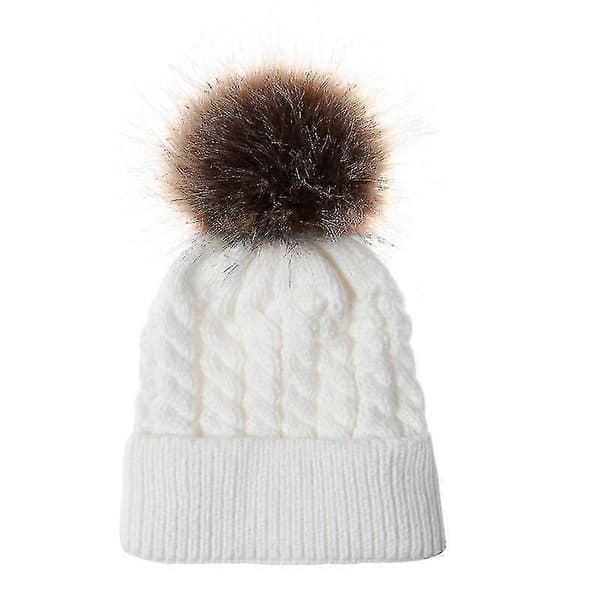 Matchende lue for foreldre og barn, mor og barn, vinterlue for ski White Baby