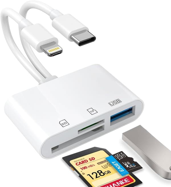 Kompatibel med iPhone/iPad, Type-C og Lightning dobbel kortleser, SD/TF og USB 3.0