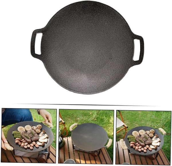 Støbejernsgrillpande til camping, non-stick BBQ-rist til fisk og grøntsager