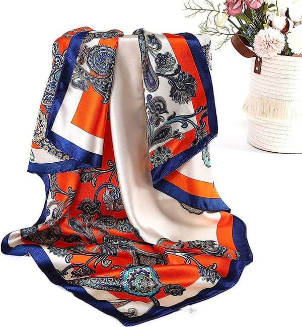 4-pakning 89 cm sateng silkelignende skjerf, dame hodeplagg halsskjerf hårbånd (oransje/rosa/blå/rød)