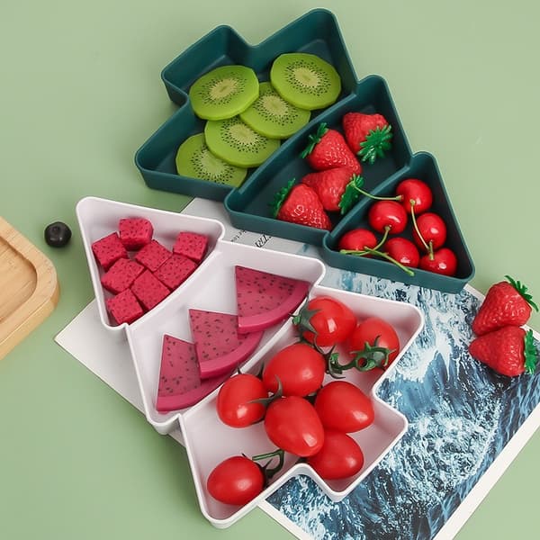Plastik ruminddelt tallerken, juletræsdesign, snackbakke til nødder, slik, melonfrø, rød Red