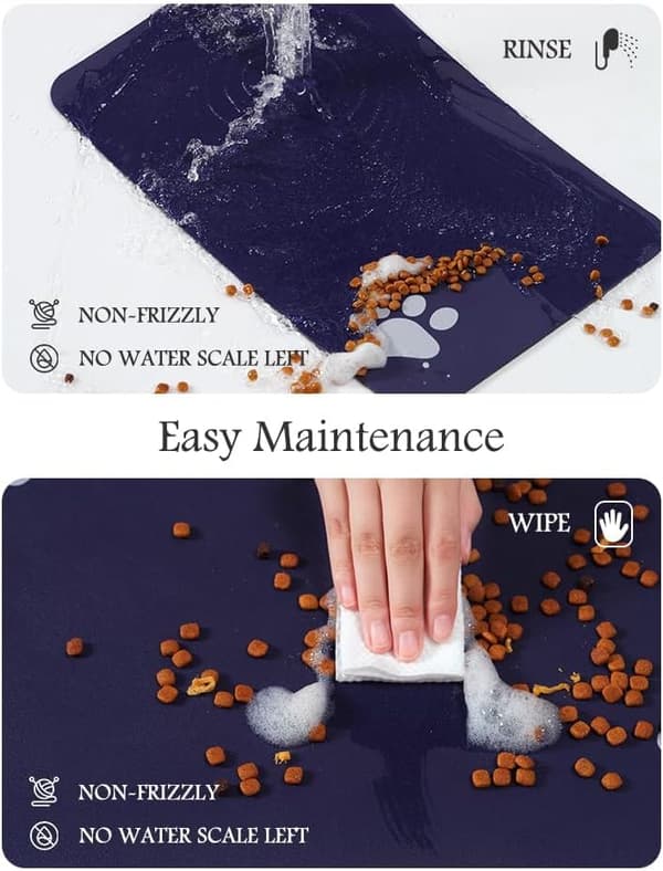 Absorberende hurtigtørrende fodermåtte til hunde, ingen pletter, passer til mad-/vandskåle og dispenser. Hundetilbehør. Navy-30*50