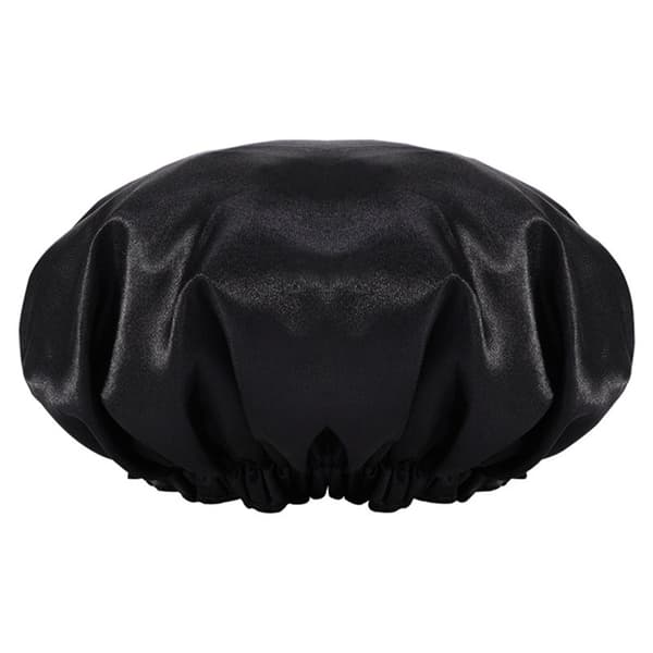 Satin Sovehætte, Sort, Justerbar 50 cm, Hårbeskyttelse, Blød og Åndbar