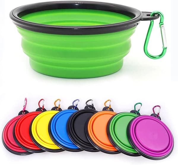 Sammenklappelig bærbar hundeskål til katte og hunde, foder- og vandskål til kæledyr med karabinhage green Medium(650ML)