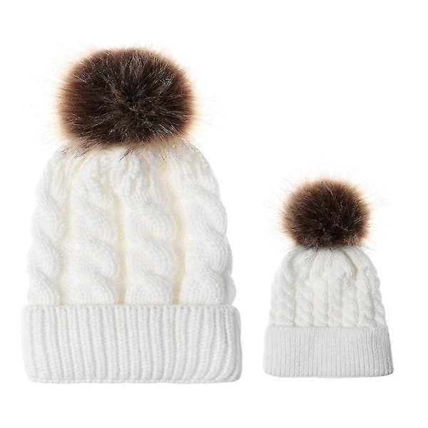 Matchende hue til forældre-barn, mor og børn, vinter skihat White Baby
