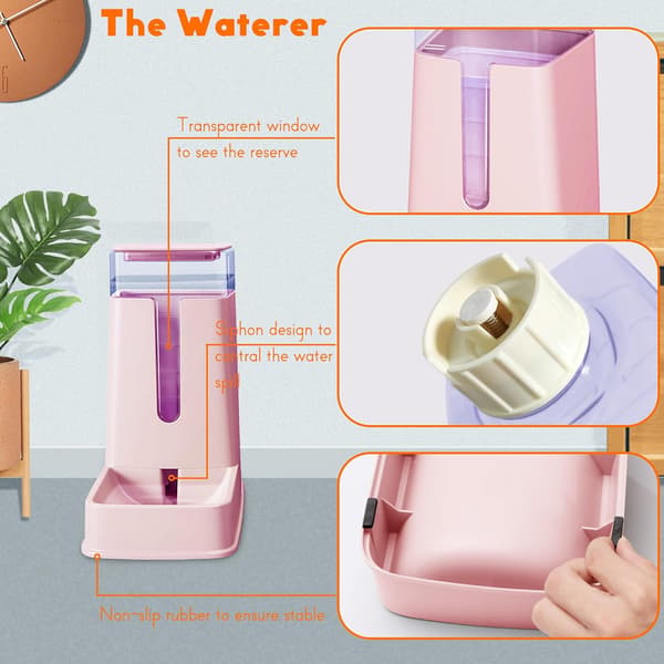 Automatisk foder- och vattenset för små/medelstora husdjur, resetillbehör, mat- och vattendispenser för hundar/katter. light pink