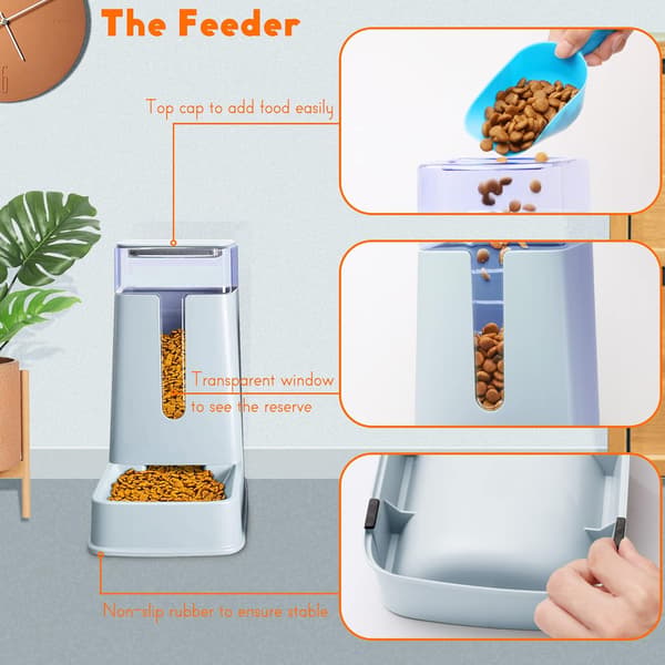 Automatisk kæledyrsfoder- og vanddispensersæt til små/mellemstore kæledyr, rejseforsyning, foder- og vanddispenser til hunde/katte. light gray