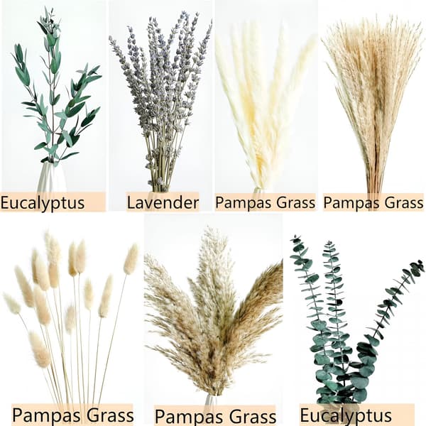 Torkad Pampasgräsbukett, Grön Boho Lavendel Eukalyptus, Rustika Konstgjorda Blommor för Hem Sovrum Bröllopsinredning