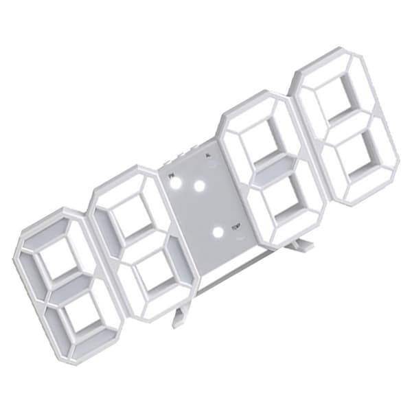 3D LED Digital Veggklokke med Temperaturvisning, Dimbar Nattlys, Hvit
