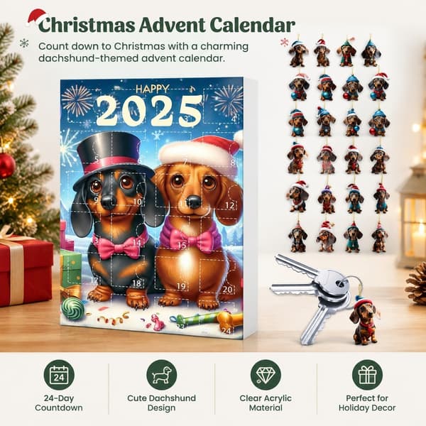 Dachshund julekalender, stil C, akryl nedtellingdekorasjon for hjemmet
