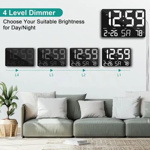 11,5\" Stor Digital Väckarklocka, Fjärrkontroll, LED Väggklocka med Datum, 12-24 Timmars Visning