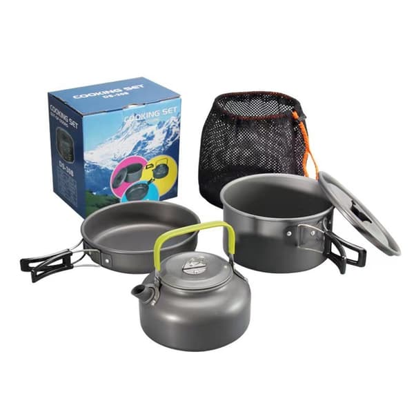 Campingkogesæt til 2, Mørkegrå, Aluminium Mess Kit, Bærbart til Vandreture og Picnic