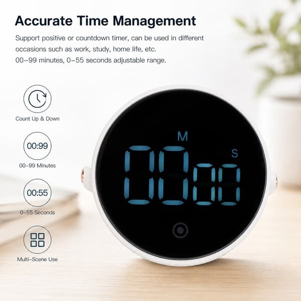Digital køkkentimer LED-display, hvid, justerbar 3 lydstyrkeniveauer, præcis husholdningstidsminder