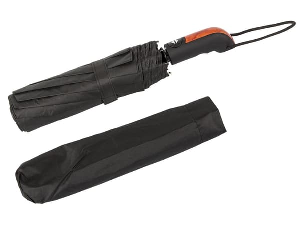 Automatisk folde paraply, sort, vindtæt, unisex, kompakt rejse