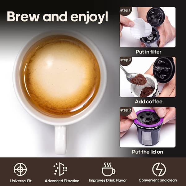 Engangs kaffefiltre, 100 papirfiltre + genanvendelig K Cup-kapsel, kompatibel med K Cup 2.0 & 1.0